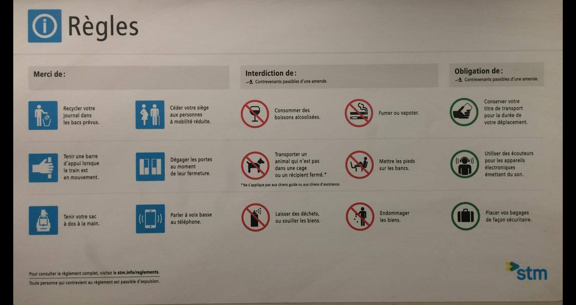 Montreal Metro Rules, written in French